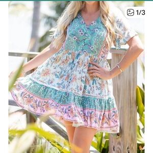 NEW WALKER & WADE
isabella dress in mint party preppy casual S multi print $270